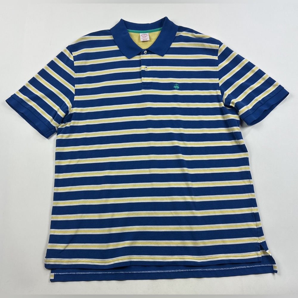Brooks Brothers Performance Polo Shirt Original Fit Mens 2XL XXL Blue Striped
